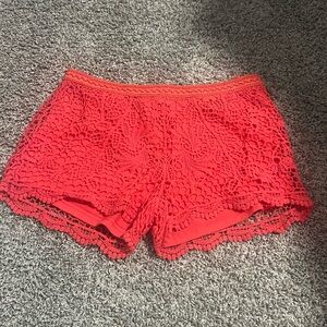 Hot pink cotton Mossimo shorts with lace overlay